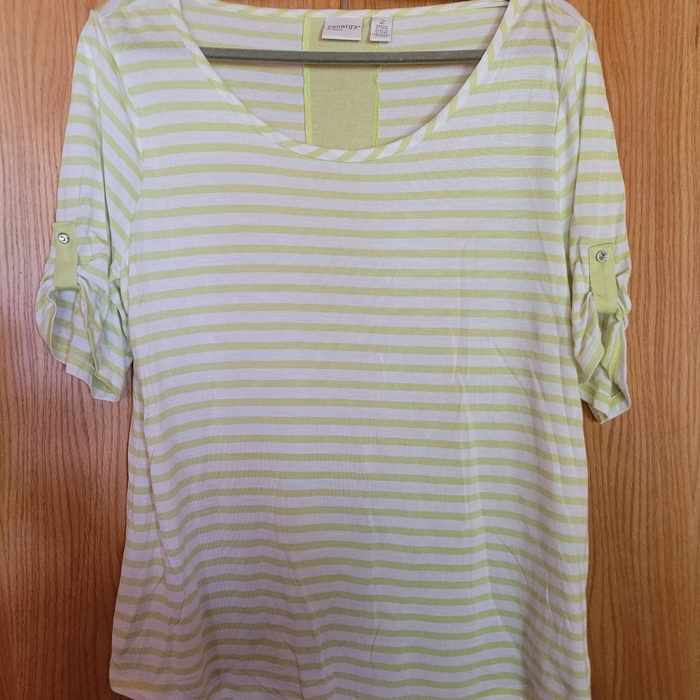 Chico's zenergy t-shirt, 2, lime green stripe